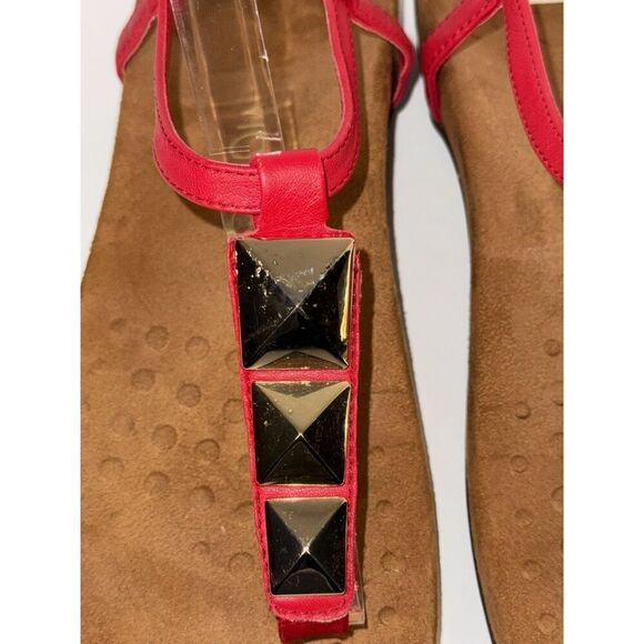 Vionic‎ Sandals 8 Nala Thong Red Leather T Strap Gold Slingback Comfort Flats - Picture 7 of 15